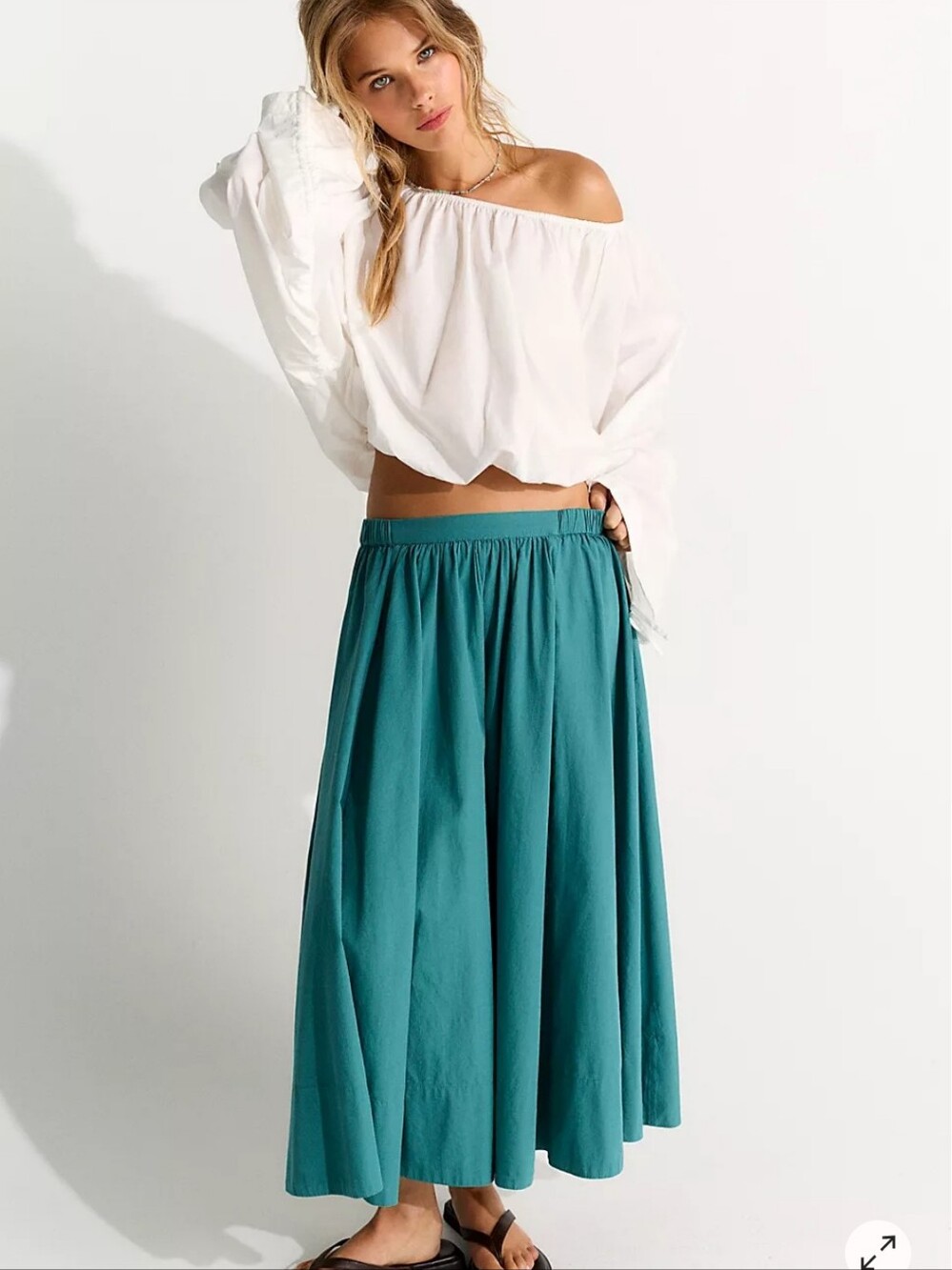 Free People Lowen Cotton Midi Skirt in Bayou Size Medium